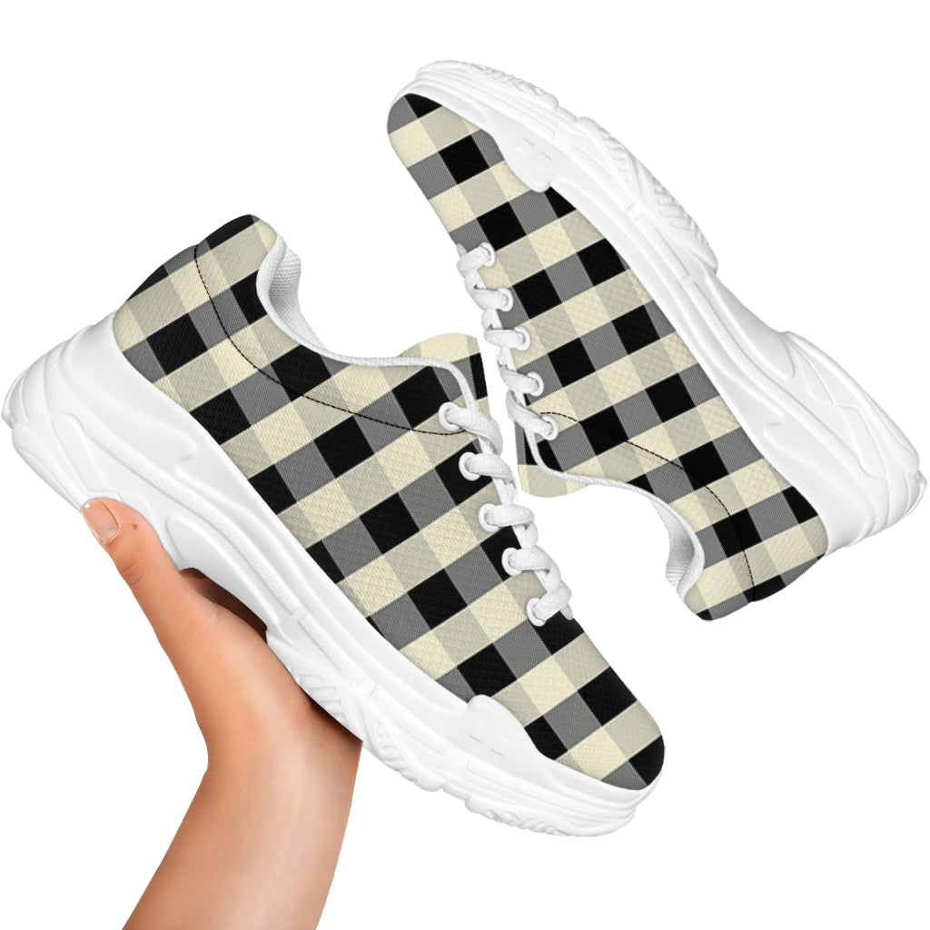 Beige And Black Buffalo Check Print White Chunky Shoes
