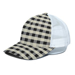 Beige And Black Buffalo Check Print White Mesh Trucker Cap