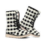 Beige And Black Buffalo Check Print Winter Boots