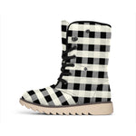 Beige And Black Buffalo Check Print Winter Boots