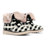 Beige And Black Buffalo Check Print Winter Boots