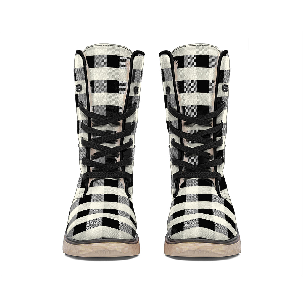 Beige And Black Buffalo Check Print Winter Boots