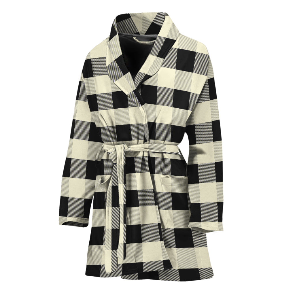 Beige And Black Buffalo Check Print Women's Bathrobe