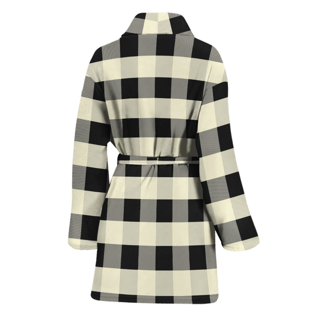 Beige And Black Buffalo Check Print Women's Bathrobe