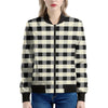 Beige And Black Buffalo Check Print Women's Bomber Jacket