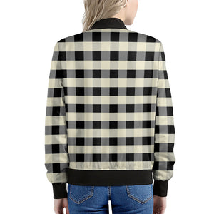 Beige And Black Buffalo Check Print Women's Bomber Jacket