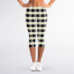 Beige And Black Buffalo Check Print Women's Capri Leggings