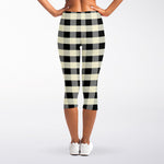 Beige And Black Buffalo Check Print Women's Capri Leggings
