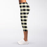Beige And Black Buffalo Check Print Women's Capri Leggings