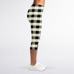 Beige And Black Buffalo Check Print Women's Capri Leggings