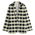 Beige And Black Buffalo Check Print Women's Cotton Blazer