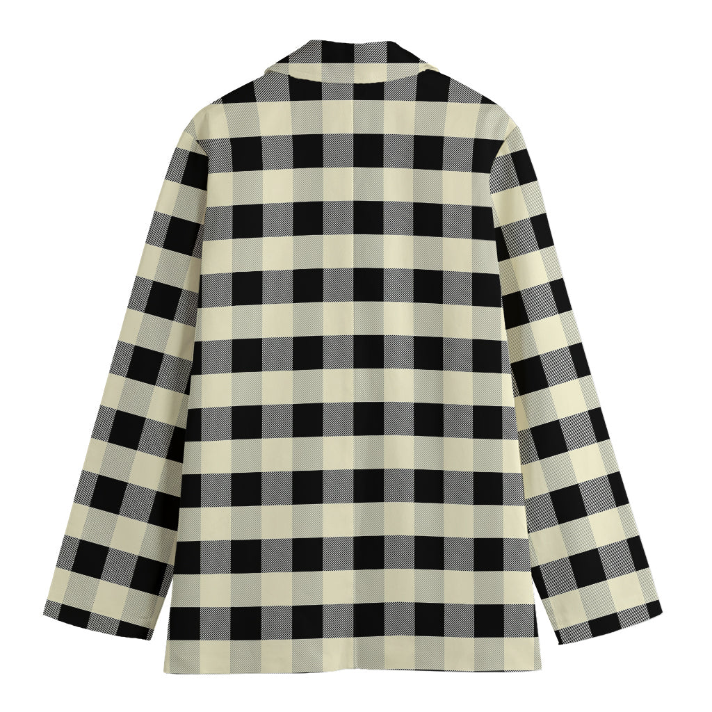 Beige And Black Buffalo Check Print Women's Cotton Blazer