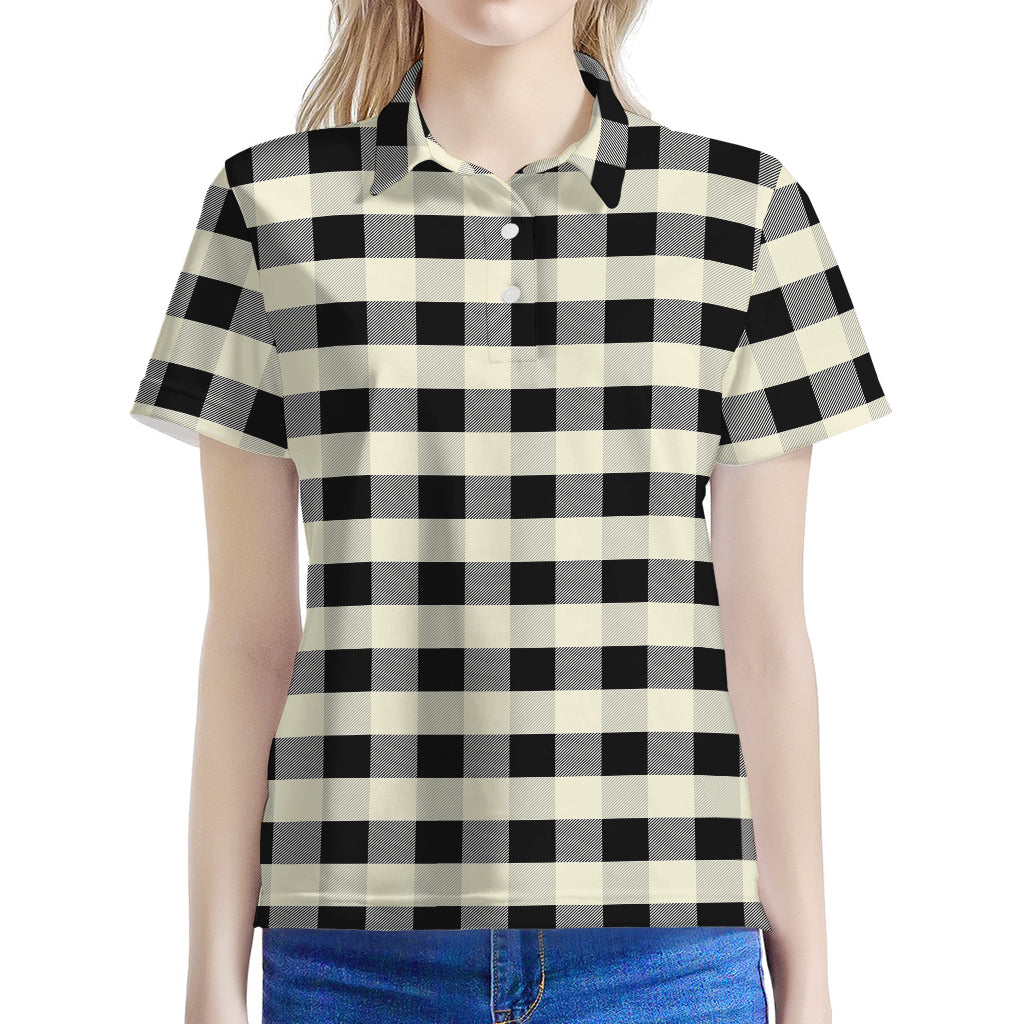 Beige And Black Buffalo Check Print Women's Polo Shirt