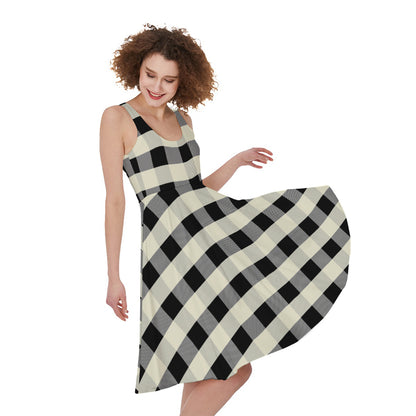 Beige And Black Buffalo Check Print Women's Sleeveless Dress