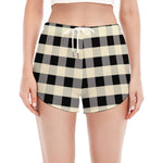 Beige And Black Buffalo Check Print Women's Split Running Shorts