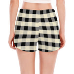Beige And Black Buffalo Check Print Women's Split Running Shorts