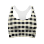Beige And Black Buffalo Check Print Women's Sports Bra