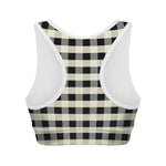 Beige And Black Buffalo Check Print Women's Sports Bra