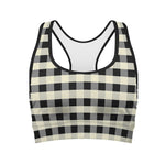 Beige And Black Buffalo Check Print Women's Sports Bra