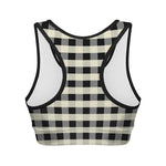 Beige And Black Buffalo Check Print Women's Sports Bra