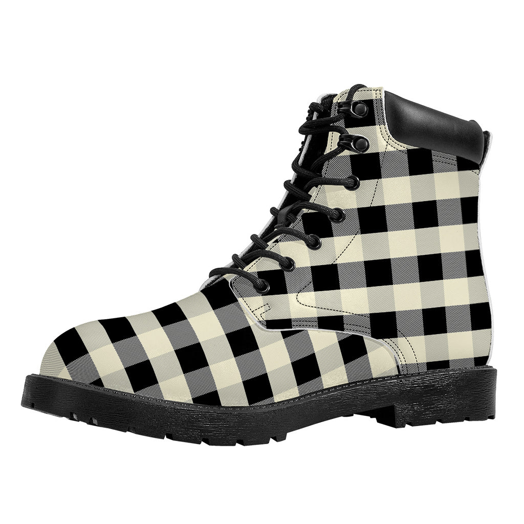 Beige And Black Buffalo Check Print Work Boots