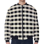 Beige And Black Buffalo Check Print Zip Sleeve Bomber Jacket
