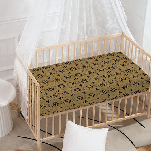 Beige And Black Orthodox Pattern Print Baby Crib Sheet