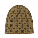 Beige And Black Orthodox Pattern Print Beanie