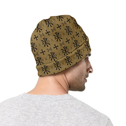 Beige And Black Orthodox Pattern Print Beanie