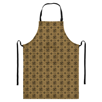 Beige And Black Orthodox Pattern Print Bib Apron With Pocket