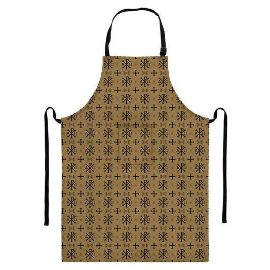 Beige And Black Orthodox Pattern Print Bib Apron With Pocket