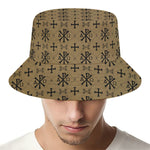 Beige And Black Orthodox Pattern Print Bucket Hat