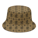 Beige And Black Orthodox Pattern Print Bucket Hat