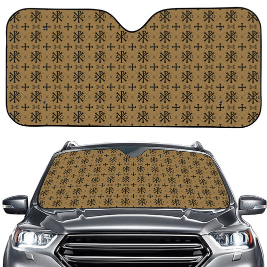 Beige And Black Orthodox Pattern Print Car Windshield Sun Shade