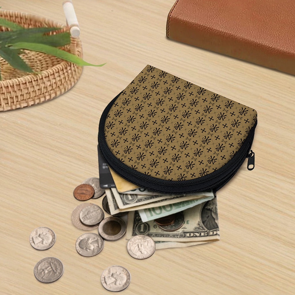 Beige And Black Orthodox Pattern Print Coin Purse