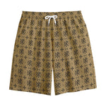 Beige And Black Orthodox Pattern Print Cotton Shorts