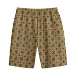 Beige And Black Orthodox Pattern Print Cotton Shorts