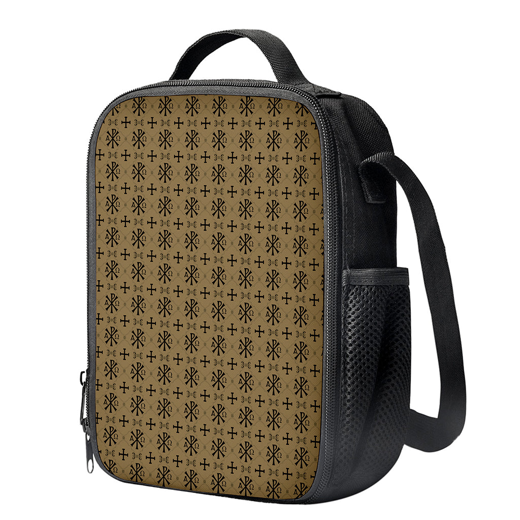 Beige And Black Orthodox Pattern Print Crossbody Lunch Bag