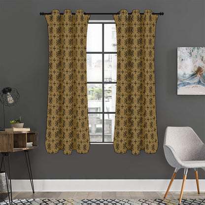Beige And Black Orthodox Pattern Print Curtain