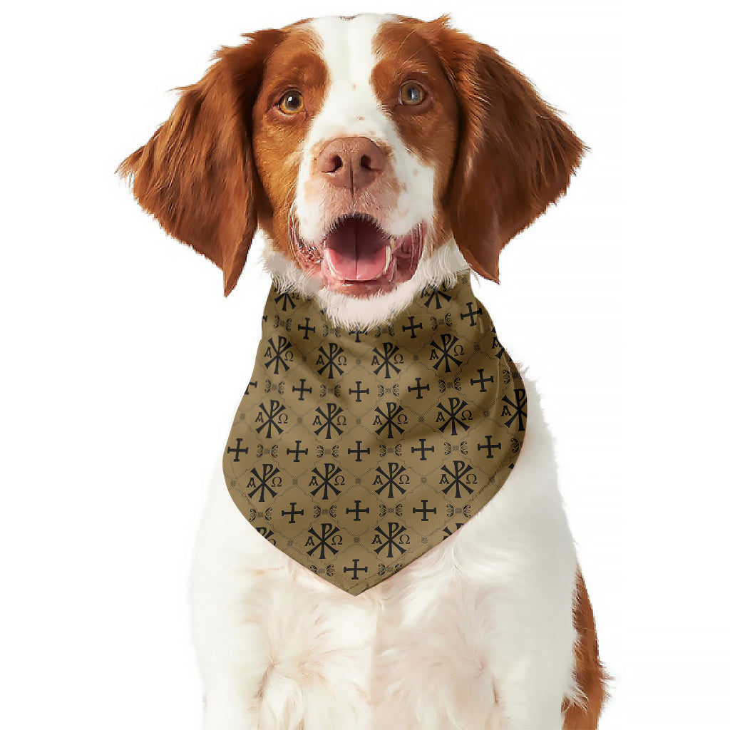 Beige And Black Orthodox Pattern Print Dog Bandana