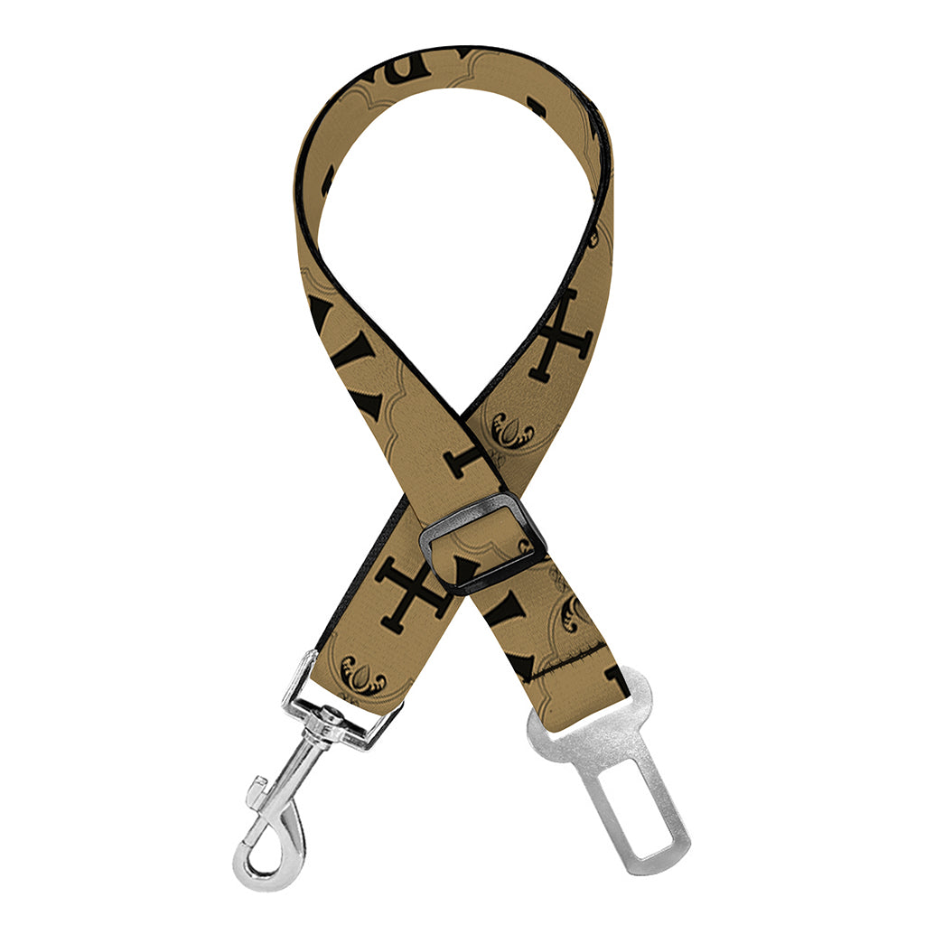 Beige And Black Orthodox Pattern Print Dog Seat Belt