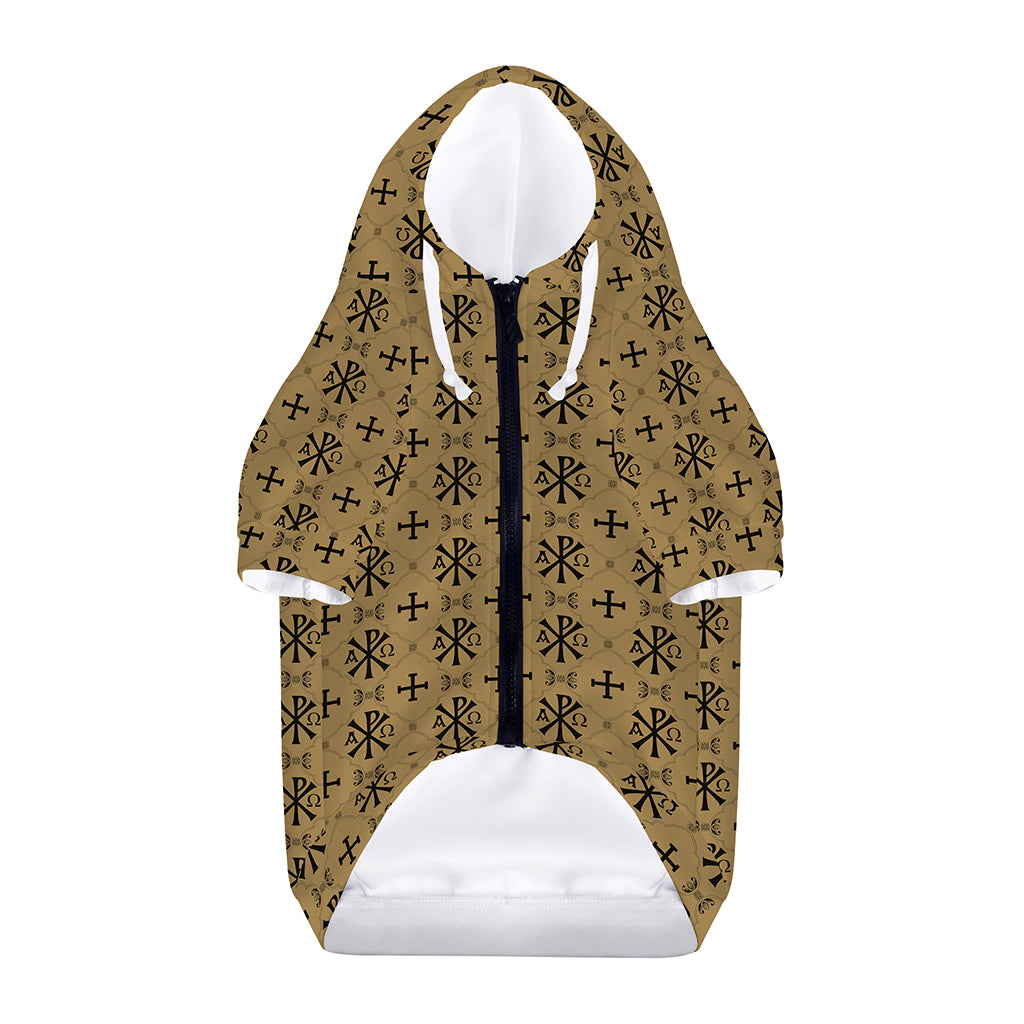 Beige And Black Orthodox Pattern Print Dog Zip Up Hoodie