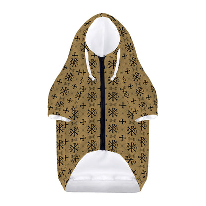 Beige And Black Orthodox Pattern Print Dog Zip Up Hoodie