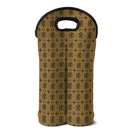 Beige And Black Orthodox Pattern Print Double Neoprene Wine Tote