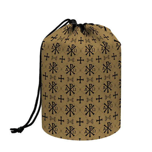 Beige And Black Orthodox Pattern Print Drawstring Makeup Bag