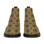 Beige And Black Orthodox Pattern Print Flat Ankle Boots