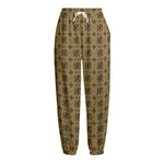 Beige And Black Orthodox Pattern Print Fleece Lined Knit Pants