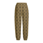 Beige And Black Orthodox Pattern Print Fleece Lined Knit Pants