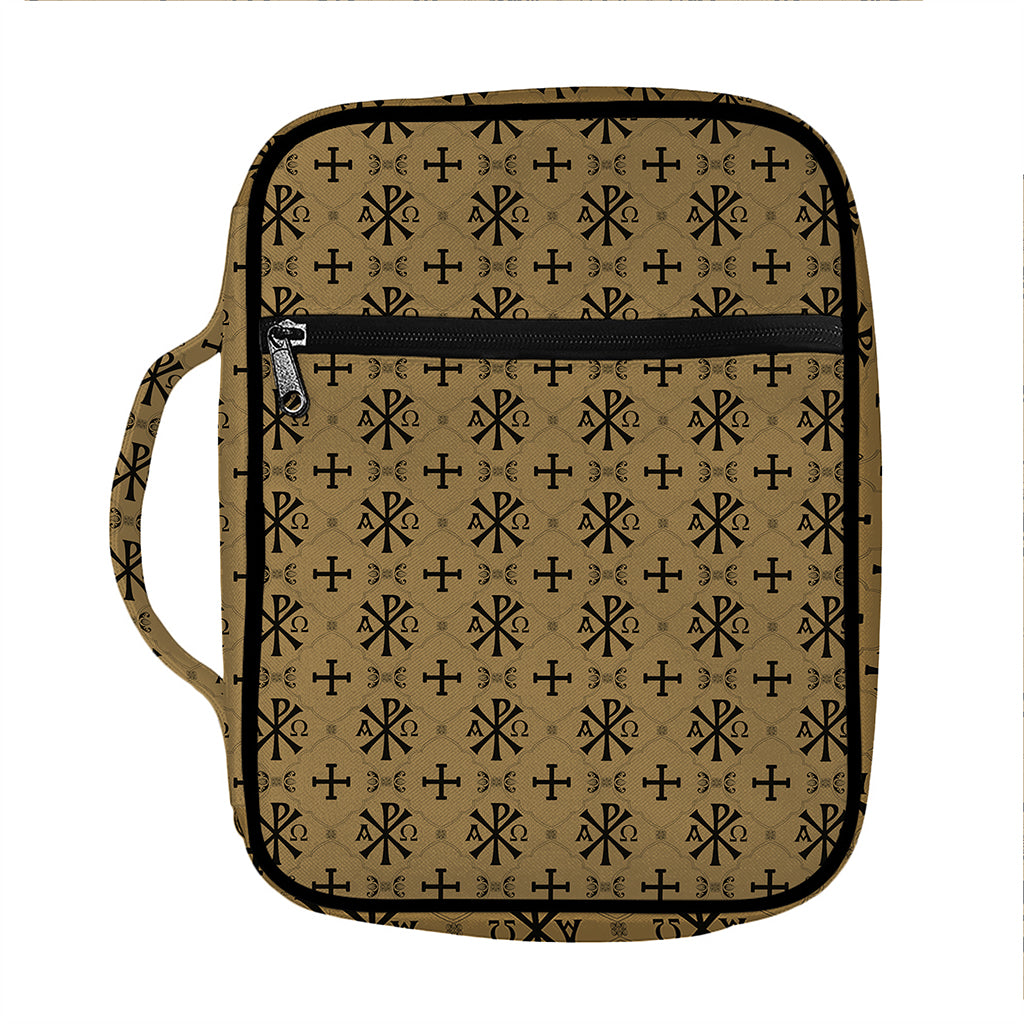 Beige And Black Orthodox Pattern Print Front Pocket Bible Bag