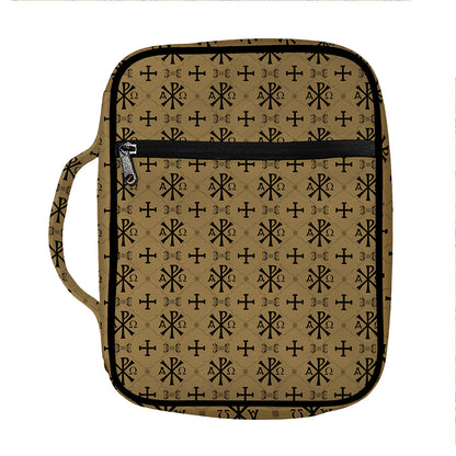 Beige And Black Orthodox Pattern Print Front Pocket Bible Bag